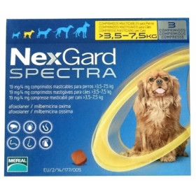 NexGard Spectra - защита от бълхи, кърлежи, нематоди и превенция на дирофиларията, за кучета от 3.5 до 7.5 кг. 3 броя таблетки