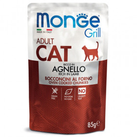 Monge Grill Adult с агнешко – пауч с хапки в желе – за котки в зряла възраст 85 гр.