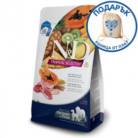N&D DOG TROPICAL SELECTION LAMB ADULT MED/MAX - Суха храна за кучета над 1 година от средните и едри породи, с агнешко, спелта, овес и тропически плодове 10кг  + подарък раница от плат