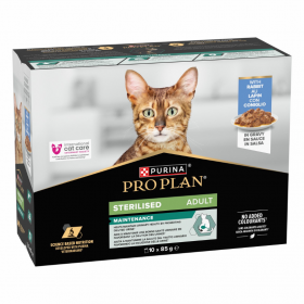 Паучове за кастрирани котки Purina Pro Plan Sterilised Cat с високо съдържание на заек 10x85г