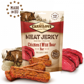 Carnilove Jerky Chicken & Wild Boar Bar  - кучешки лакомства под формата на вкусни барчета, с пилешко и глиган
