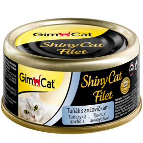 Пълноценна консервирана храна за котки GimCat SHINYCAT JELLY TUNA WITH ANCHOVIES парченца риба тон и аншоа в желе