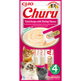 Кремообразно лакомство за капризни котки Churu Cat Treats Tuna Recipe with Shrimp Flavour мус от риба тон и скариди; №1 в света мокро лакомство за котки