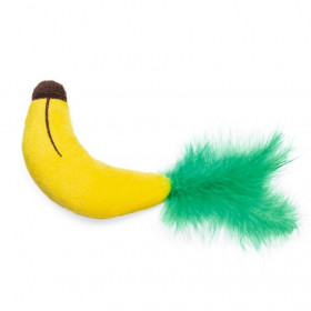 Плюшена котешка играчка Beeztees Jungle Banana банан с пера, с добавена котешка трева