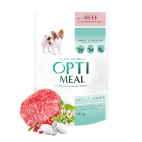 Пауч за кучета OPTIMEAL™ Сomplete сanned pet food for adult dogs with beef and cranberries in jelly с говеждо месо и червена боровинка
