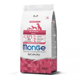 Монопротеинова храна за кучета в зряла възраст от всички породи Monge Natural Superpremium Adult All breeds Beef & Rice с телешко и ориз