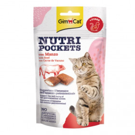 Лакомство за котки GIMCAT Nutri pockets with beef хрупкави хапки с крeмообразен пълнеж от говеждо