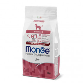 Монопротеинова суха храна за кастрирани котки Monge Natural Superpremium Cat Sterilised Beef с телешко 