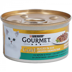 Мокра храна в консерва за котки PURINA GOURMET Gold Двойно Удоволствие Заек и Дроб 85гр.