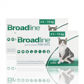 Merial Broadline - широкоспектърна защита срещу вътрешни и външни паразити при котки с тегло 2.5 - 7.5 кг.