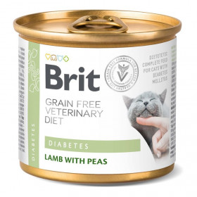Пълноценна,консервирана храна Brit Veterinary Diets Cat Diabetes за котки с диабет с Агнешко месо и грах, БЕЗ ЗЪРНЕНИ КУЛТУРИ