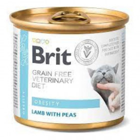 Пълноценна, консервирана храна Brit Veterinary Diets Cat Obesity за котки с наднормено тегло с Агнешко месо и грах, БЕЗ ЗЪРНЕНИ КУЛТУРИ