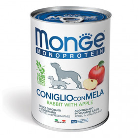 Монопротеинова храна за кучета в зряла възраст Monge Can Dog Fruit Pate Rabbit with apple - консерва пастет със заешко и ябълка 400гр.