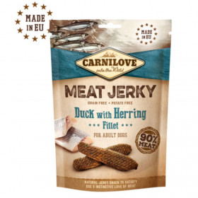 Кучешки лакомства Carnilove Jerky Duck & Herring Fillet барчета с 90% Патешко месо и филе от херинга