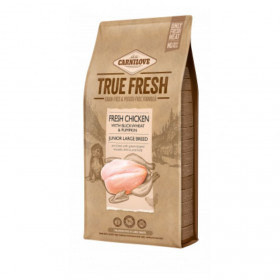 Пълноценна суха храна за подрастващи кучета от едри породи Carnilove True Fresh Chicken Junior Large Breed с 60% прясно пилешко месо, обогатена със  зеленоустни миди, лемна и водорасли