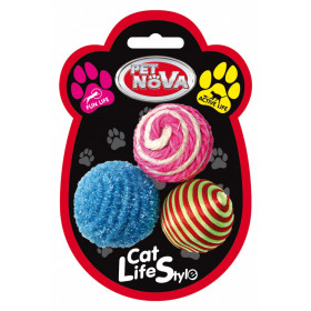 Играчка за коте PET NOVA комплект от 3 плетени топки 4 см.