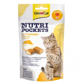 Лакомство за котки GIMCAT Nutri pockets with cheese хрупкави хапки с крeмообразен пълнеж от сирене