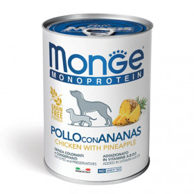 Монопротеинова храна за кучета в зряла възраст Monge Can Dog Fruit Pate Chicken with pineapple - консерва пастет с пилешко и ананас 400гр.