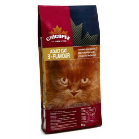 Chicopee Adult Cat 3-Flavour за израстнали капризни котки с пиле, риба и свинско 15кг.