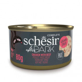 Консервирана храна за котки Schesir AfterDark Chicken and Beef с пилешко и телешко в бульон
