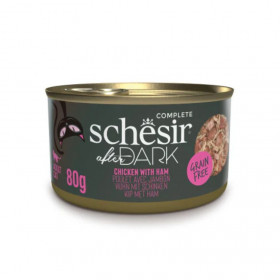 Консервирана храна за котки Schesir AfterDark Chicken and Ham с пилешко месо и шунка в бульон