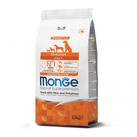 Монопротеинова храна за кучета в зряла възраст от всички породи Monge Natural Superpremium Adult All breeds Duck, Rice & Potatoes с патешко, ориз и картофи 