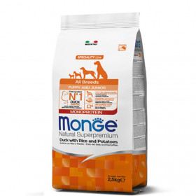 Монопротеинова храна за подрастващи кученца от всички породи Monge Natural Superpremium Puppy All breeds Duck, Rice&Potatoes с патица, ориз, картофи 