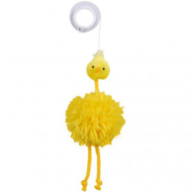 Котешка играчка Trixie Chicken on an elastic band  плюшено пиле със звънче на еластична връв с добавена котешка трева