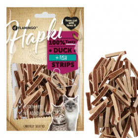 Лакомства за котки Flamingo Hapki Duck and cod strips с патешко и риба