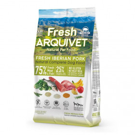 Студено пресована, полувлажна  храна за кучета Arquivet Fresh Iberian Pork с 55% прясно свинско месо и 20% прясна риба
