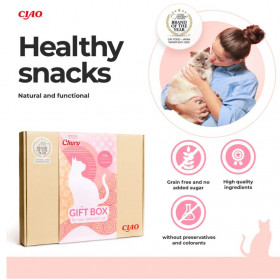 Подаръчна кутия за котки Ciao Churu Gift Box Cat съдържаща лакомства, паучове и играчка, БЕЗ зърнени култури; №1 в света мокро лакомство за котки
