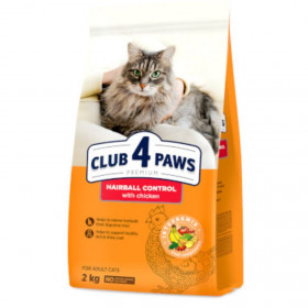 Премиум суха храна за котки склонни към образуване на космени топки CLUB 4 PAWS Premium Cat Hairball control с Пилешко месо