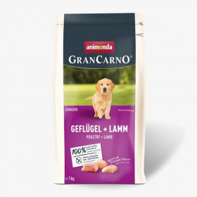 Пълноценна суха храна за подрастващи кучета GranCarno Junior Poultry and Lamb с птиче и агнешко месо 