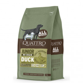 Пълноценна суха храна за подрастващи кучета от всички породи Quatro Superpremium Junior All breed с патешко , БЕЗ зърнени култури