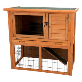 Дървена клетка за зайчета и морски свинчета на 2 етажа, 104 × 97 × 52 cm, с място за игра, място за спане и място за хранене