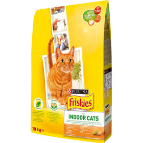 Friskies Indoor - Суха храна за домашни котки над 12 месечна възраст с вкус на пиле,зеленчуци и градинска трева 10кг