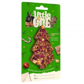 Коледно дърво, украсено с ароматни цветни листенца и вкусни плодове Little One Christmas tree toy for all за морски свинчета, зайци, дегу и чинчили