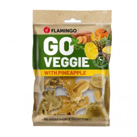 Вегетариански дентални лакомства Flamingo Dino Pineapple във формата на динозавър с вкус на ананас M размер