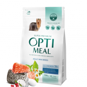Пълноценна суха храна OPTIMEAL Complete dry pet food for adult dogs of miniature breeds high in salmon за кучета от мини породи с високо съдържание на сьомга