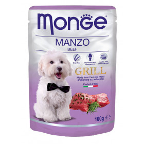Monge Grill Chunkies with Beef БЕз зърнени култури, за израснали кучета с прясно телешко месо 100гр.