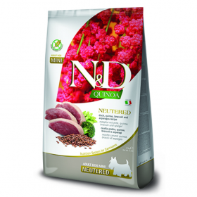 N&D DOG QUINOA NEUTERED DUCK 7 KG Adult MINI - кастр. куче с патица , броколи и аспержи 