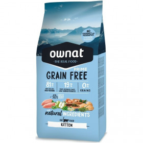 Натурална суха храна Ownat Grain Free PRIME KITTEN - БЕЗ зърнени култури за растящи котенца, бременни и кърмещи котки, с 81% качествено месо, пиле и пуйка