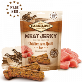 Carnilove Jerky Quail & Chicken Bar - кучешки лакомства под формата на вкусни барчета, с пилешко и пъдпъдък