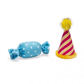 Празнична котешка играчка Beeztees Party Hat and Candy комплект от парти шапка и бонбон