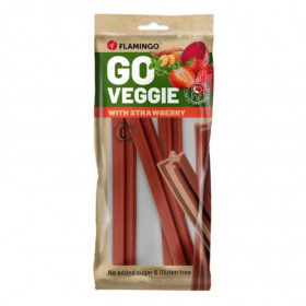 Вегетариански дентални лакомства  Flamingo Veggie stick Strawberry  дъвчащи пръчици с вкус на ягода 18 см
