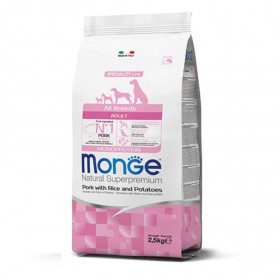 Монопротеинова храна за кучета в зряла възраст от всички породи Monge Natural Superpremium Adult All breeds Pork, Rice & Potatoes със свинско, ориз и картофи 