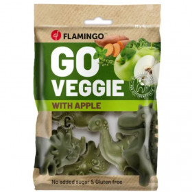 Вегетариански дентални лакомства Flamingo Dino Apple във формата на динозавър с вкус на ябълка M размер