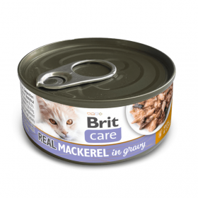 Сочна мокра храна за котки Brit Care Cat Real Mackerel in gravy 80г с филенца от 50% скумрия в сос