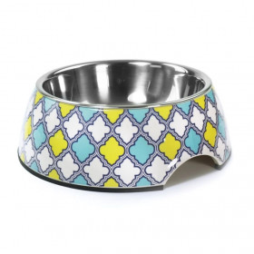 Метална купа  Record Maiolica steel dog bowl с дизайн в нюанси на синьо и жълто 