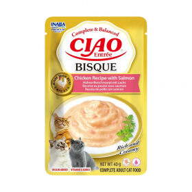 Крем супа за котки CIAO Entrée Bisque Chicken Recipe with Salmon  с пиле и сьомга 40гр